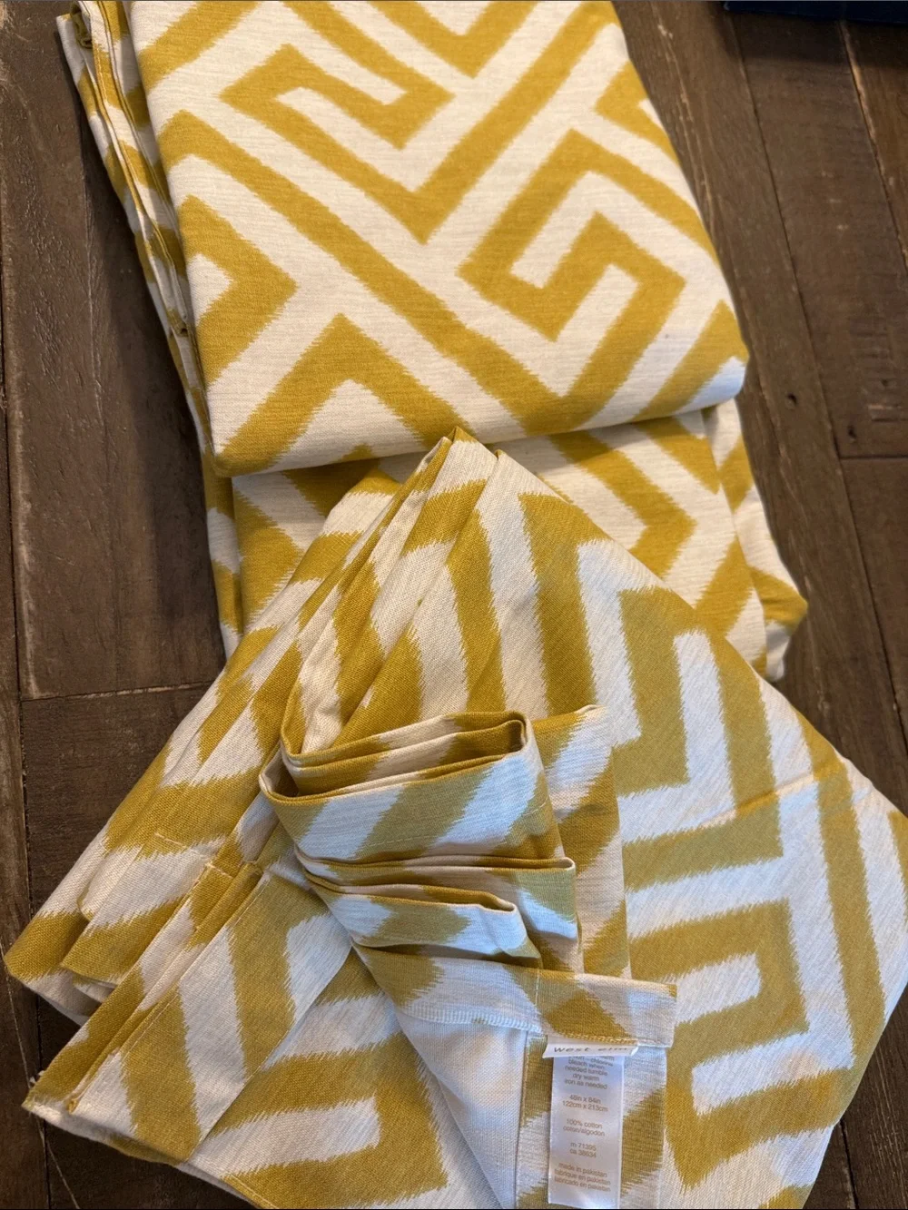 2 West Elm Yellow and White Geometric Drapery Panels